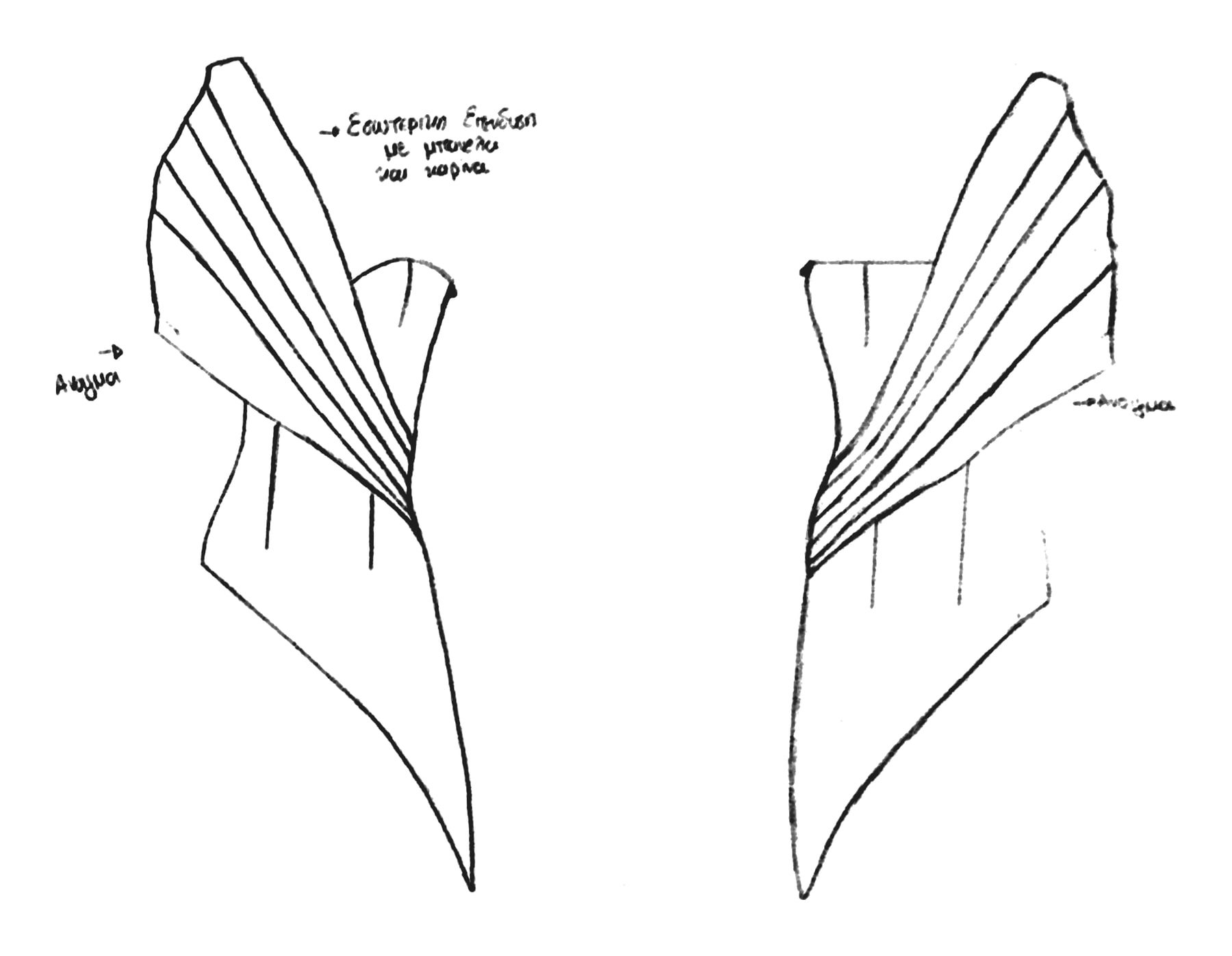 Look 1 technical flats — my hand drawing
