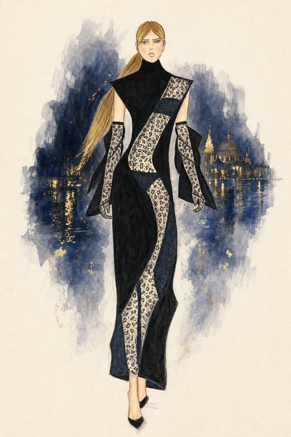 Look 8 illustration rendered with AI from my drawings