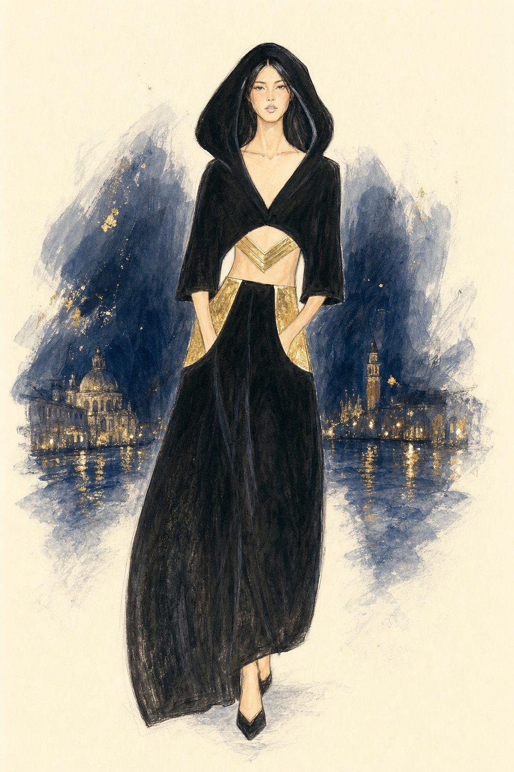 Look 9 illustration rendered with AI from my drawings
