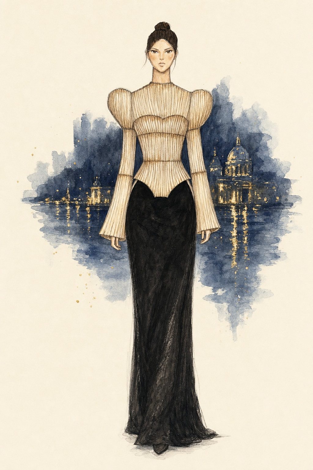 Look 3 illustration rendered with AI from my drawings