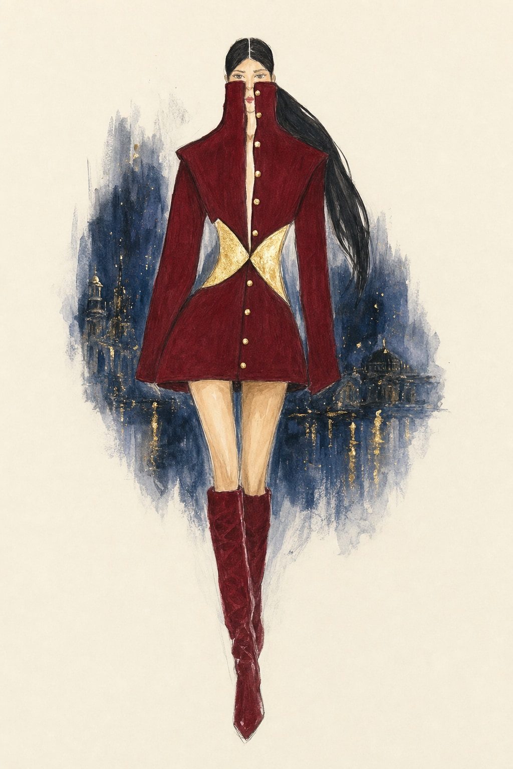 Look 2 illustration rendered with AI from my drawings