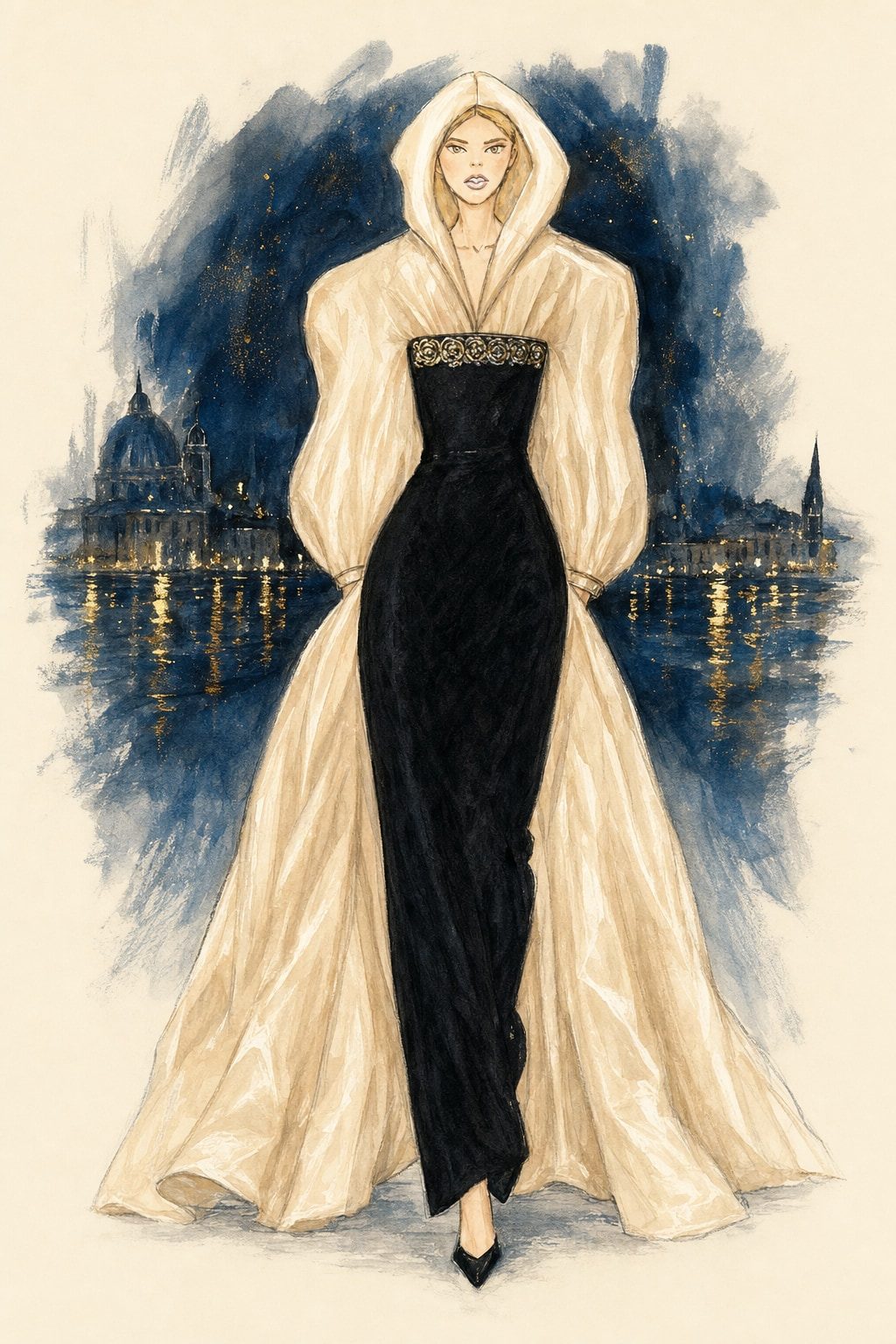 Look 5 illustration rendered with AI from my drawings