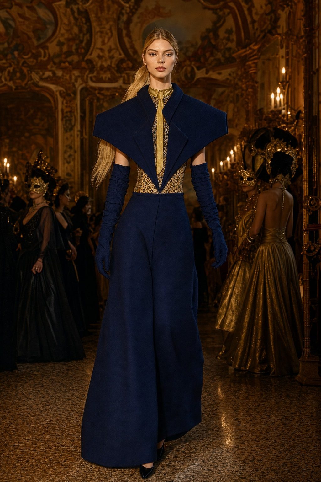 Look 7, Maschera: AI editorial rendering in Venice